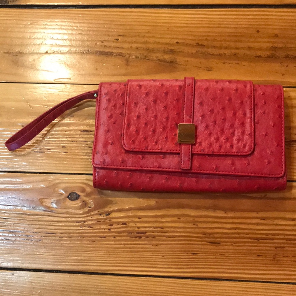 Red The Limited Clutch with gold accents